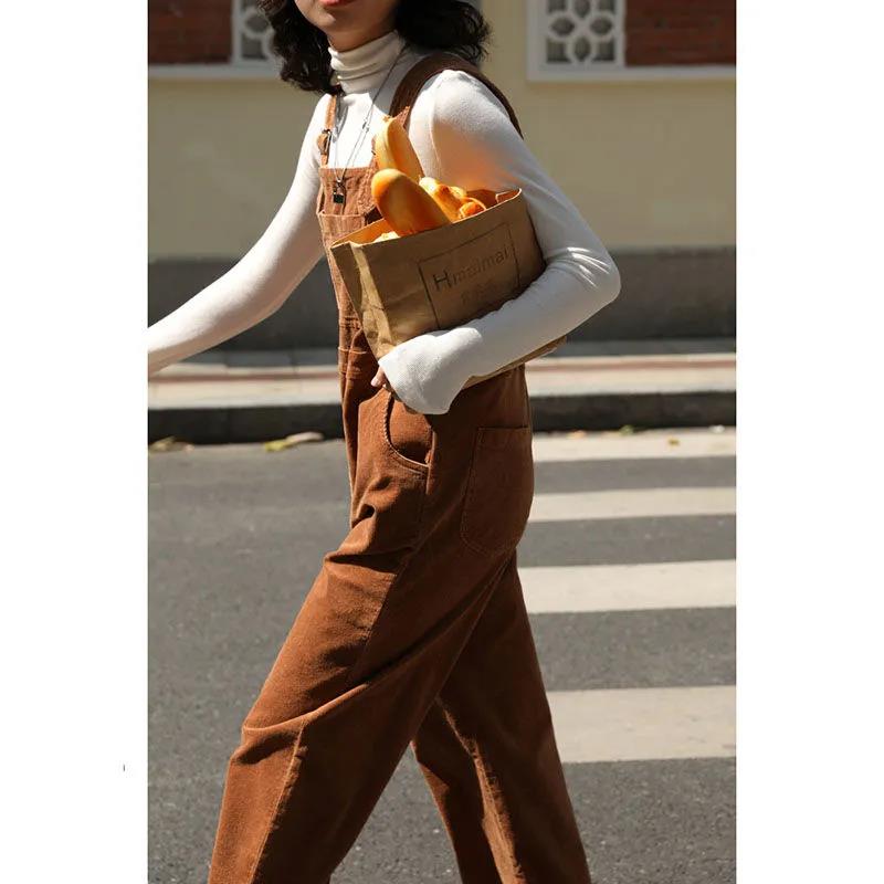 Braune Cordoveralls Frauen Herbst Gerade Baggy Lose Lässige Hose mit weitem Bein Weiblich