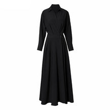 Turn-down Collar Women A-line Dress Long Sleeve Slim Waist Vestidos