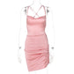 Satin Women Strap Mini Dress Ruched Lace Up Cross Bandage Backless Bodycon Sexy Party Elegant