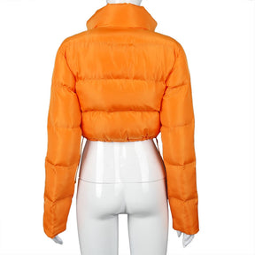 Faux PU Leather Y2K Bubble Puffer Winter Warm Jacket Women Long Sleeve Coats