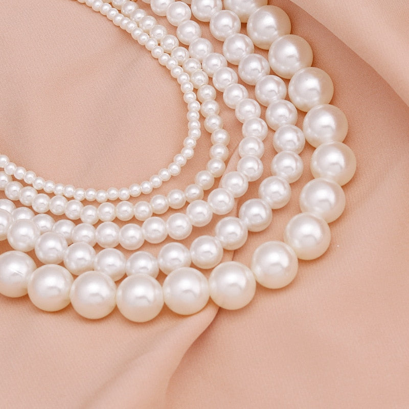 Collana a catena con clavicola girocollo in perle d'imitazione bianche grandi per gioielli da sposa da donna