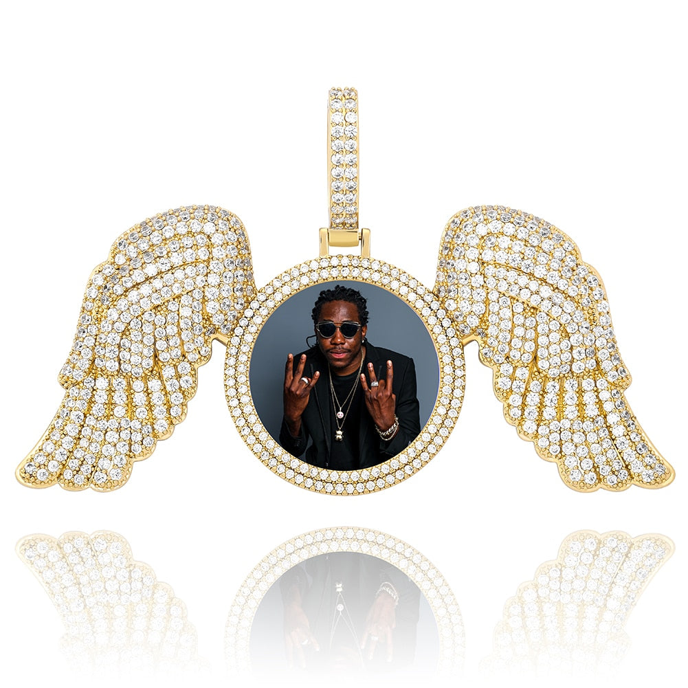 Angel Wings Photo Gold Memory Necklace