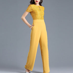 Lace Jumpsuit for Women 2022 Summer Short Sleeve Chiffon Wide Leg Rompers