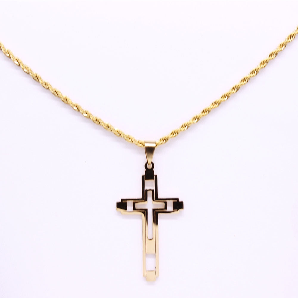 Cross Stainless Fashion Steel Choker Necklace for Men Gold and Silver Color Statement Necklace