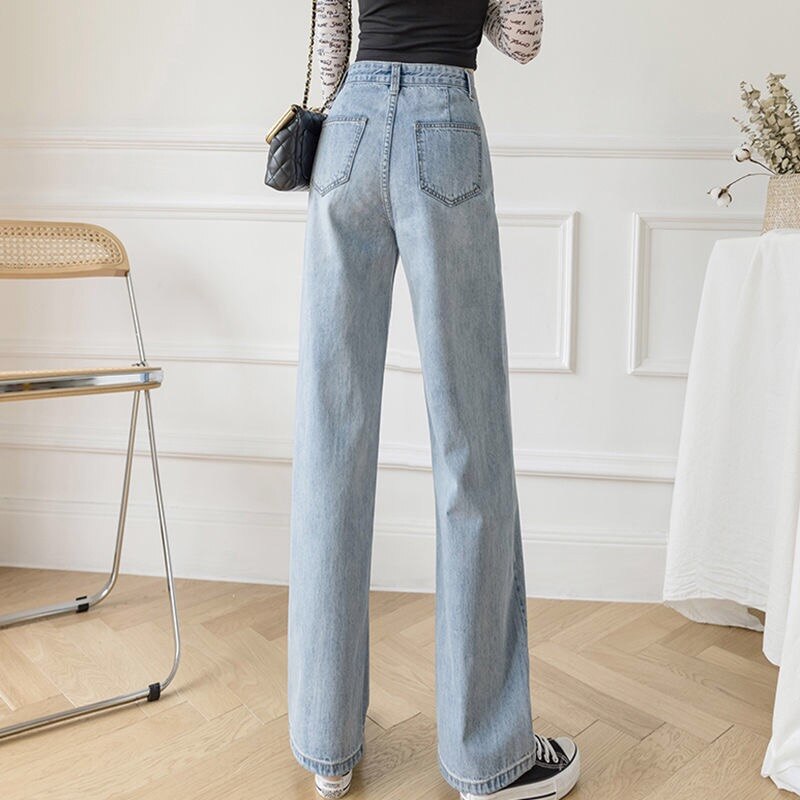 Women's Loose Straight Denim Trousers Female High Waist Wide Leg Pants high street