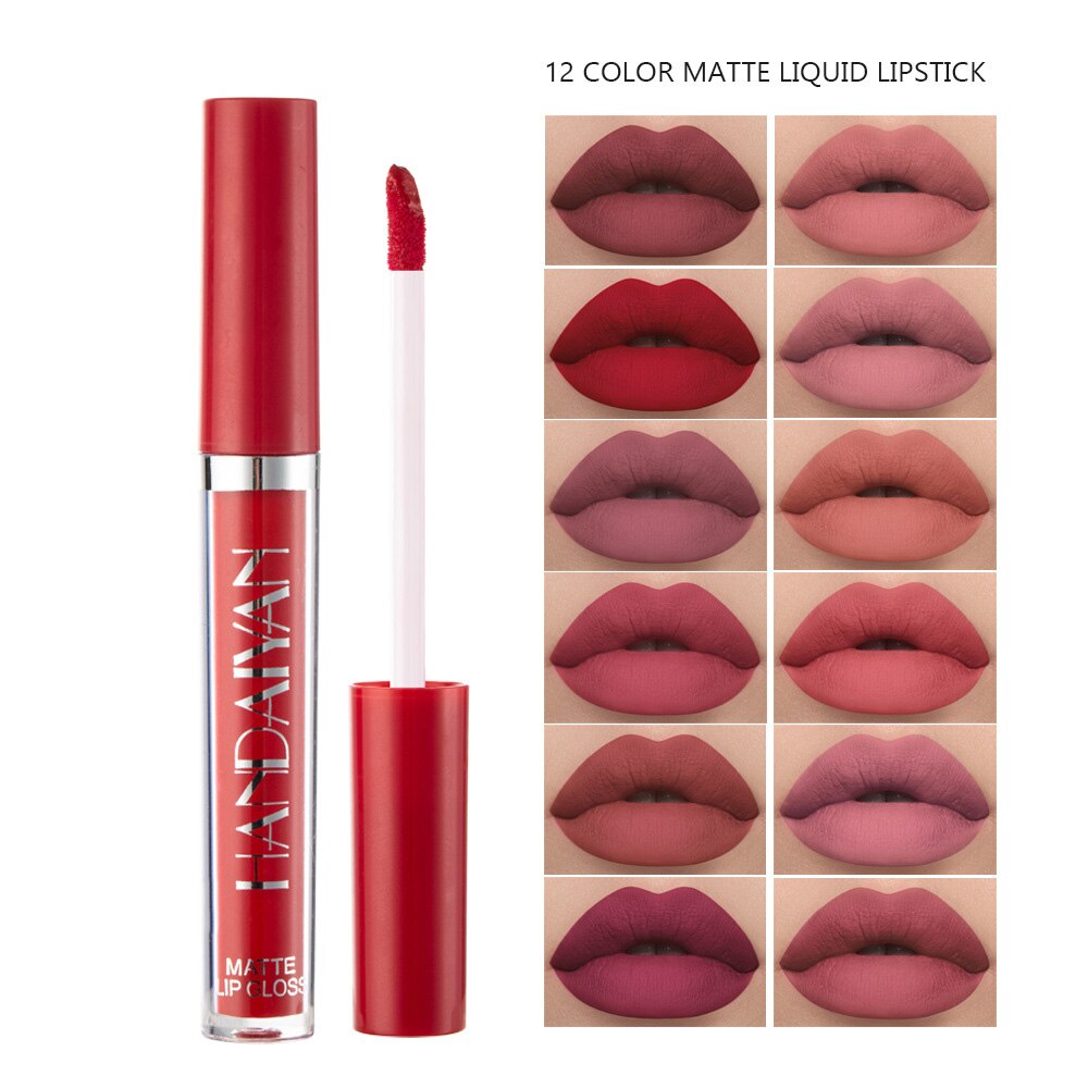 12 colori sexy rossetto liquido opaco impermeabile lucidalabbra nudo trucco cosmetico