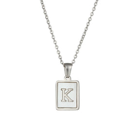 18K Golden Chain Necklaces Male Square Natural Shell Initial Letters Pendant Stainless Steel Jewelry