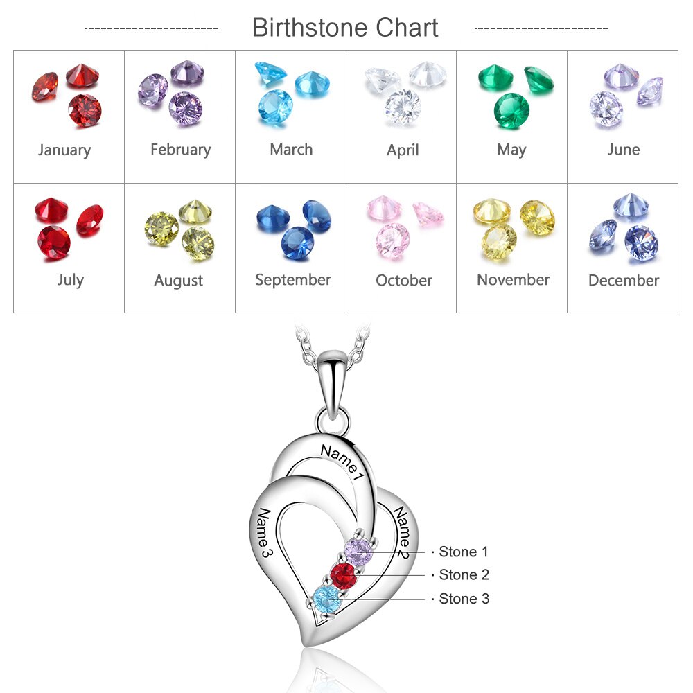 3 Geburtssteine, gravierbarer Schmuck, individueller Namensketten-Anhänger