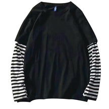 Fake Two Striped Color Matching Stitching Long Sleeve Women  T-shirt Hip Hop Style Bottoming Shirt