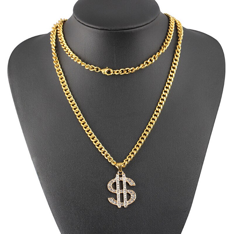 Hip Hop Rap Gold Color US Dollar Pendant Necklace Chain Accessories