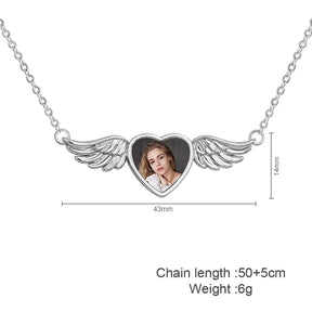 Engraved Text Custom Photo Angel Wing Heart Shaped Jewelry Gifts