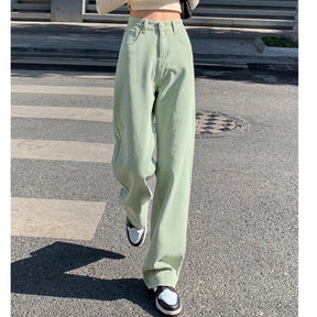 Spring Women Long Jeans Trousers Wide Leg Ladies Floor-Length Pants