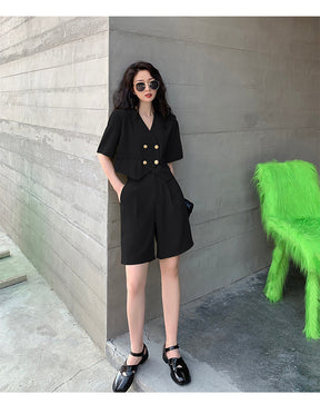 Fashion Office Short Sets Women Korean Loose Two Piece Suits Summer Thin