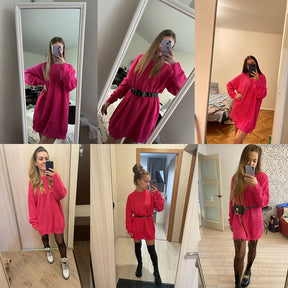 O collo oversize mini maglione lavorato a maglia da donna abiti larghi autunno inverno manica lunga