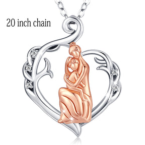 925 Sterling Silver Mother Daughter Guardian Heart Pendant Clean Crystal Necklace Fashion Jewelry For women Mom