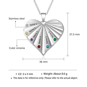 Personalized 6 Birthstones Necklaces for Women Custom Name Heart Stainless Steel Pendant