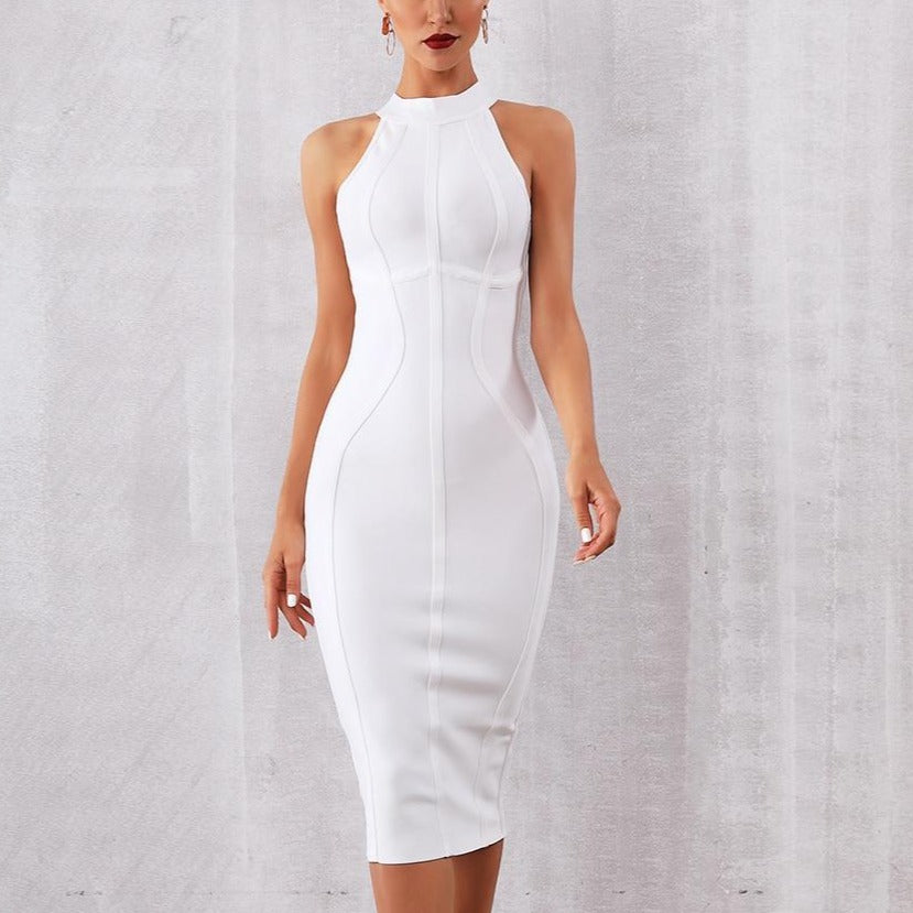 2022 New Summer White Women Bodycon Bandage Dress Elegant Tank Sexy Sleeveless Dresses