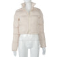 Faux PU Leather Y2K Bubble Puffer Winter Warm Jacket Women Long Sleeve Coats