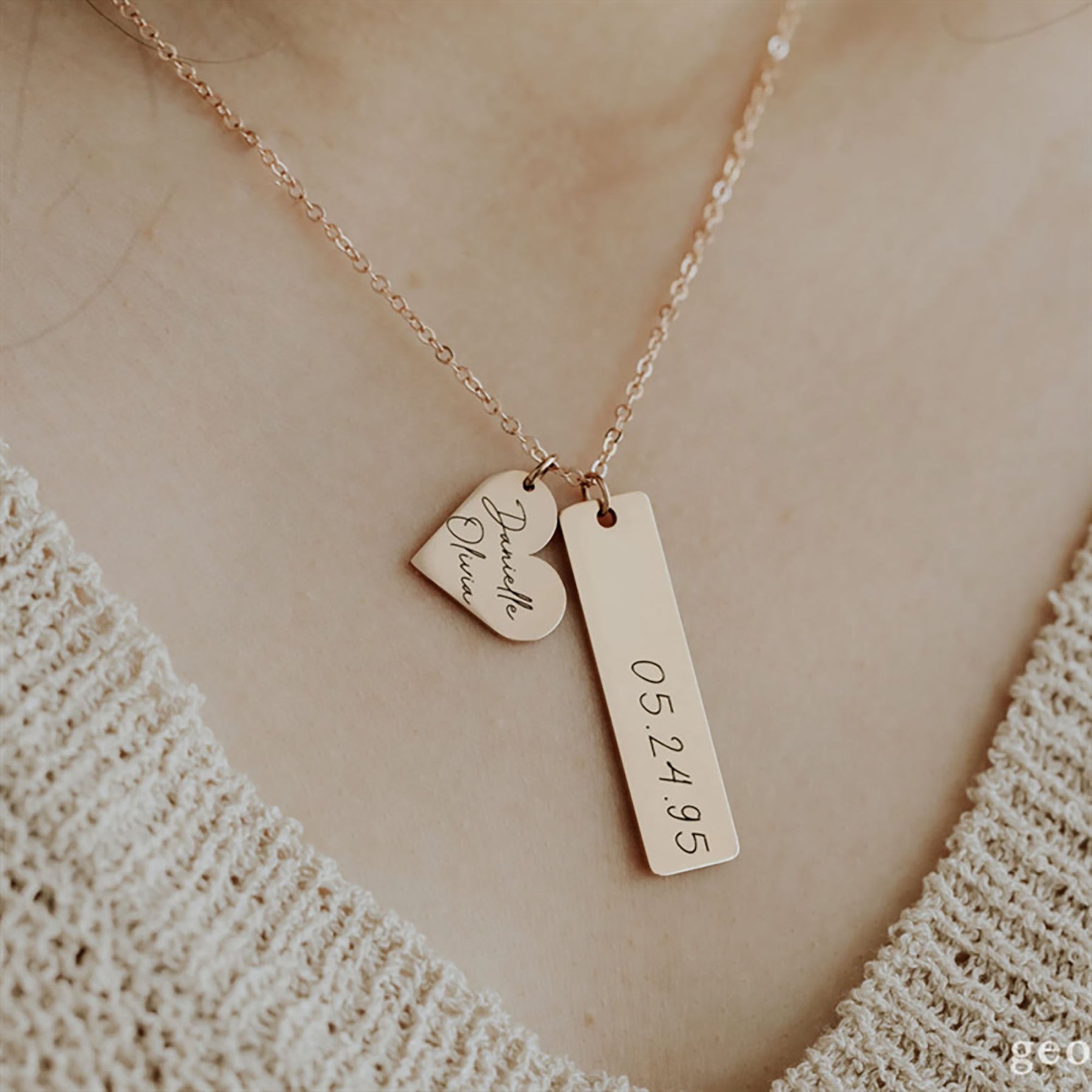 Heart-shaped Necklace Personalized Engraved Name Text Pendant