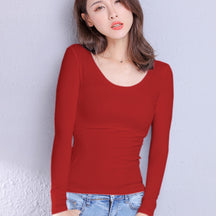 Cotton Women's T-shirt Long-sleeved Solid Color Women T-shirts Leisure Woman T shirt