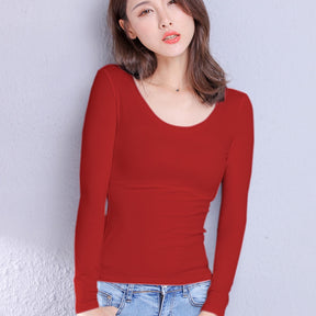 Cotton Women's T-shirt Long-sleeved Solid Color Women T-shirts Leisure Woman T shirt