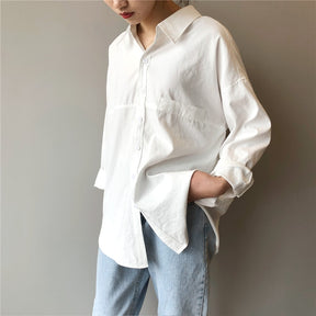 Loose Turn-down Collar Solid Female Shirts Tops Spring Summer Blouses