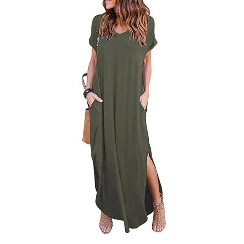 Plus Size 5XL Sexy Women Dress Summer 2022 Solid Casual Short Sleeve Maxi Dresses