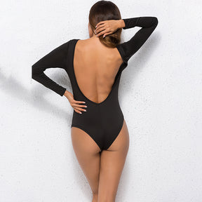 Rückenfreier Langarm-Bodysuit für Frauen, solide, schlanke, regelmäßige Bodysuits, sexy heiße Kleidung