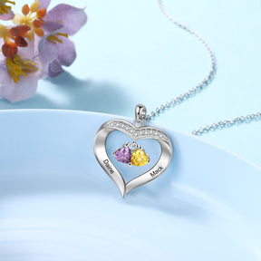 Personalized Heart Name Necklace with 1-8 Engraving Birthstone Pendant