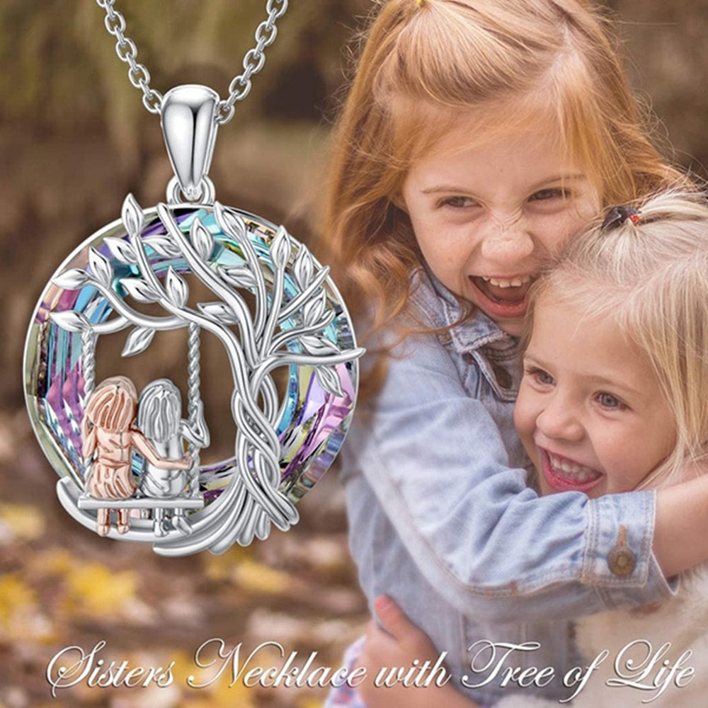 Friendship Round Sisters Pendant Necklace Natural Crystal Sisters Jewelry necklace