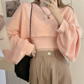 Autumn Two Piece Suit Hoodies Women Loose Bat Sleeve Tops Fashion Popular Crop Sweatshirts+Camis