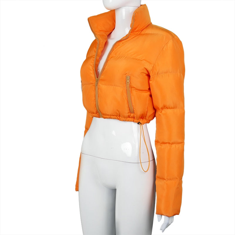 Faux PU Leather Y2K Bubble Puffer Winter Warm Jacket Women Long Sleeve Coats