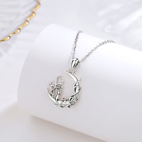 Cat tree of Life Pendant Necklace Cat Sit on Moon Necklace Woman Charm Jewelry