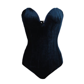 Strapless Velvet Sexy Bodysuit Women Sweetheart Bodycon Backless Lace Up Body V Neck Bodysuits