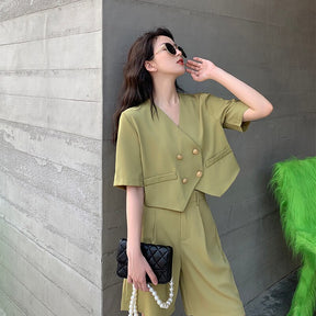 Fashion Office Short Sets Women Korean Loose Two Piece Suits Summer Thin