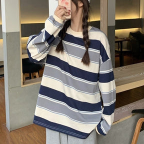 Rainbow Striped Women T Shirts Harajuku Fashion Tops Long Sleeves Oversize Tshirt O-Neck