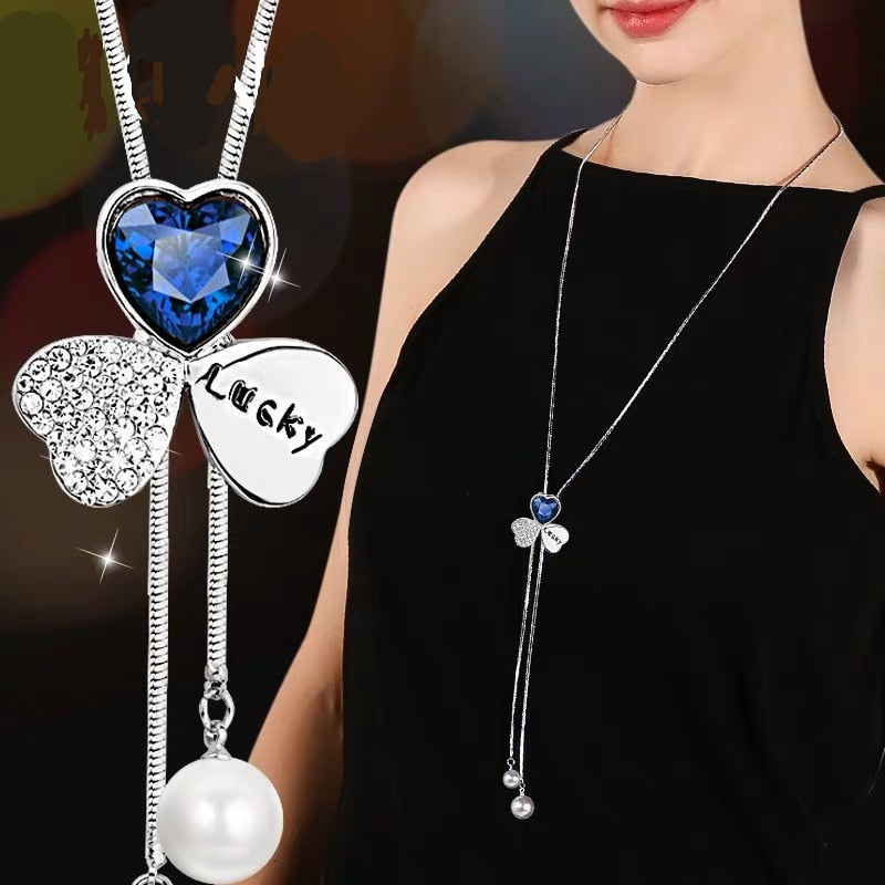 Collier Femme Lange Graue Kristallhalsketten und Anhänger für Damen Runde Statement-Halskette