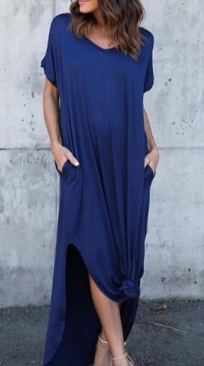 Plus Size 5XL Sexy Women Dress Summer 2022 Solid Casual Short Sleeve Maxi Dresses