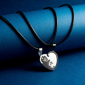 Black White Cat Stitching Necklace Friendship Heart Shape Gold White Cat Cute Couple Jewelry