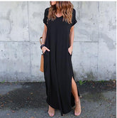 Plus Size 5XL Sexy Women Dress Summer 2022 Solid Casual Short Sleeve Maxi Dresses