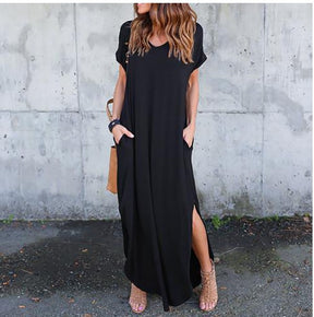 Plus Size 5XL Sexy Women Dress Summer 2022 Solid Casual Short Sleeve Maxi Dresses