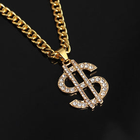 Hip Hop Rap Gold Color US Dollar Pendant Necklace Chain Accessories