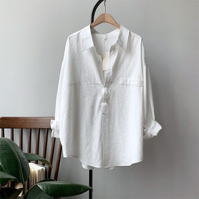 Loose Turn-down Collar Solid Female Shirts Tops Spring Summer Blouses