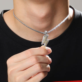 Iced Out Bling Lightning Pendants With Tennis Chain Copper Material Men's Hip Hop Jewelry Gift