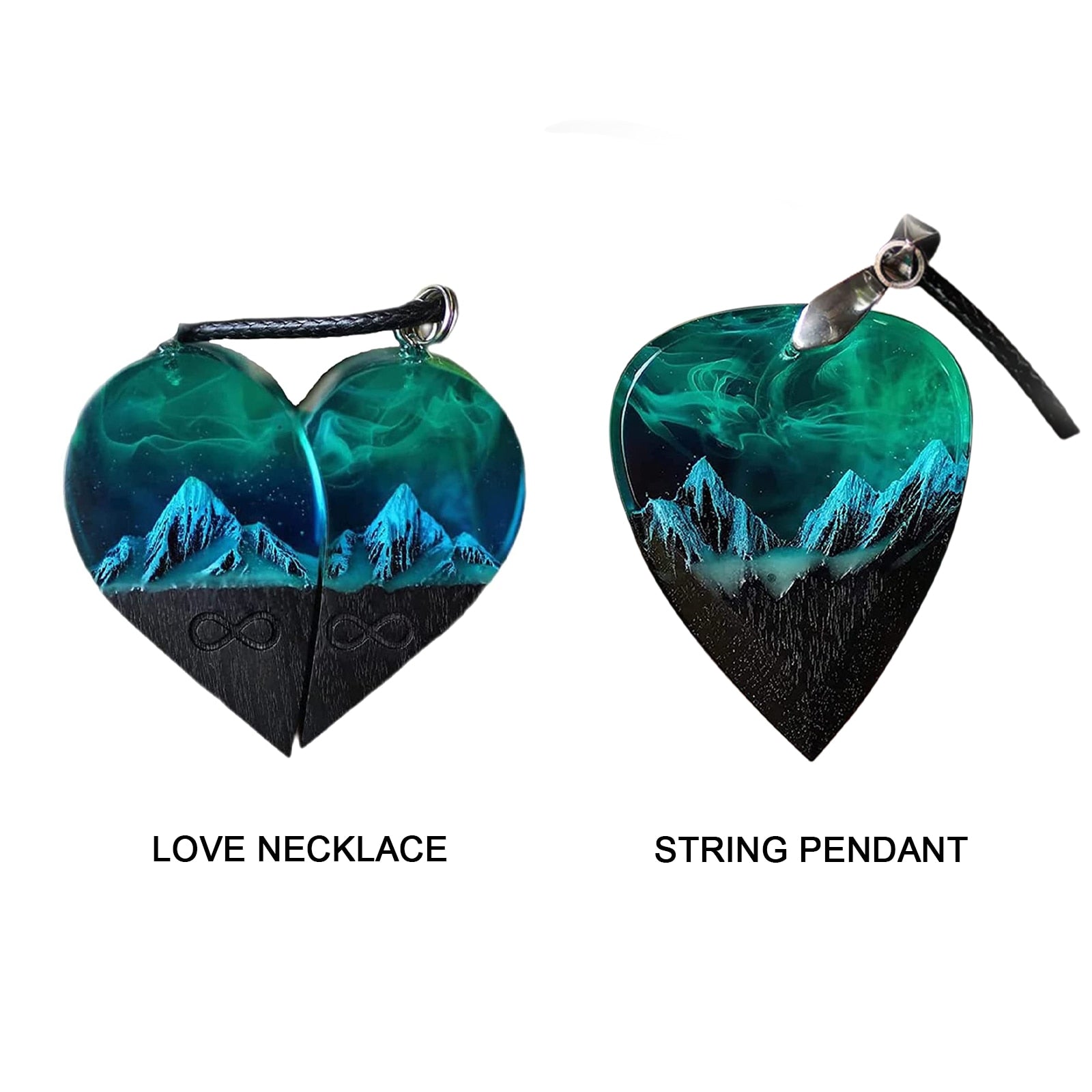 Epoxy Resin Necklace Wooden Pendant Mountains Heart Pendants Paired