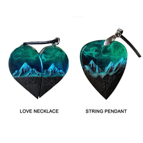 Epoxy Resin Necklace Wooden Pendant Mountains Heart Pendants Paired