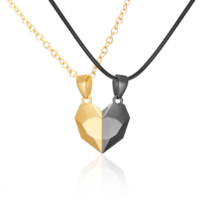 Collana magnetica sfaccettata a distanza per amanti della collana con ciondolo a forma di cuore punk da 2 pezzi