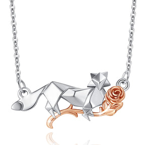 Collana in argento sterling con ciondolo a forma di volpe e rose, gioielli di moda per animali per regalo di madri