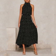 Sommer langes Kleid Polka Dot Freizeitkleider schwarz sexy Halter trägerloses Sommerkleid Urlaub