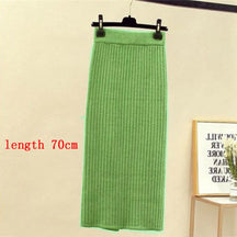 High Waist Women Knitted Skirt Spring Autumn Fashion Rib Skirt Elegant Midi Skirt